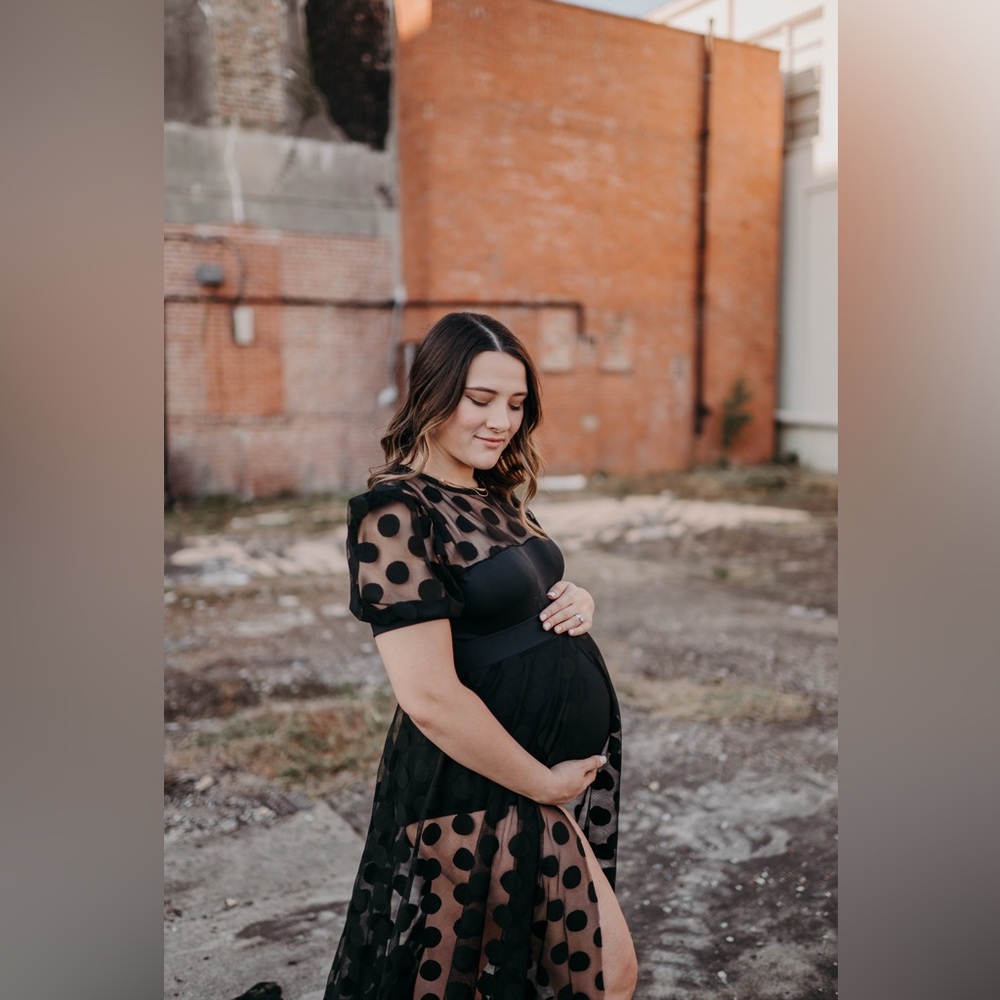 Maternity Body Suit and Black Polka Dot Skirt